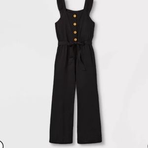 Art Class Black Ruffle Strap Button Front Jumpsuit